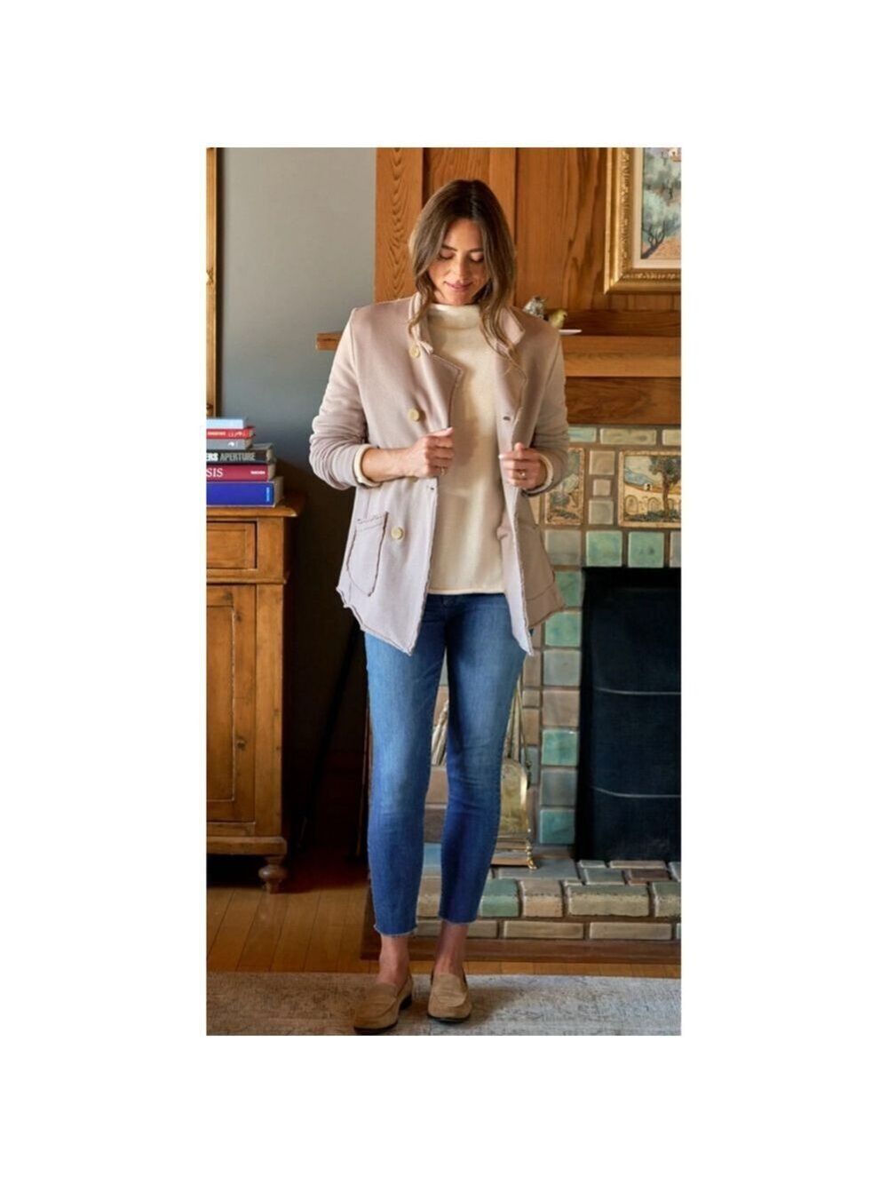 New Frank & Eileen Taupe/Biscotti Regular Belfast Pea Coat S